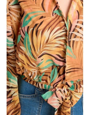 Chemise imprimée courte, nouable à la taille de Molly Bracken, tissu semi-transparent -  Référence P1771EE