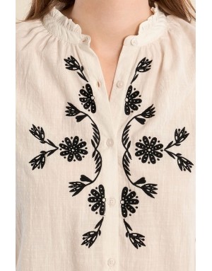 Chemise brodée, 100% coton, manches longues, coloris blanc -  Référence ZP135EE