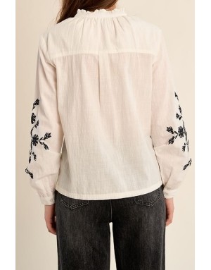 Chemise brodée, 100% coton, manches longues, coloris blanc -  Référence ZP135EE