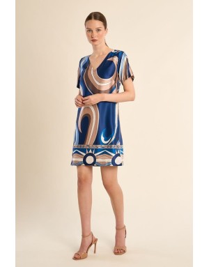 Robe imprimée graphique Molly Bracken, coloris à dominante bleu marine -  Référence PG958EP