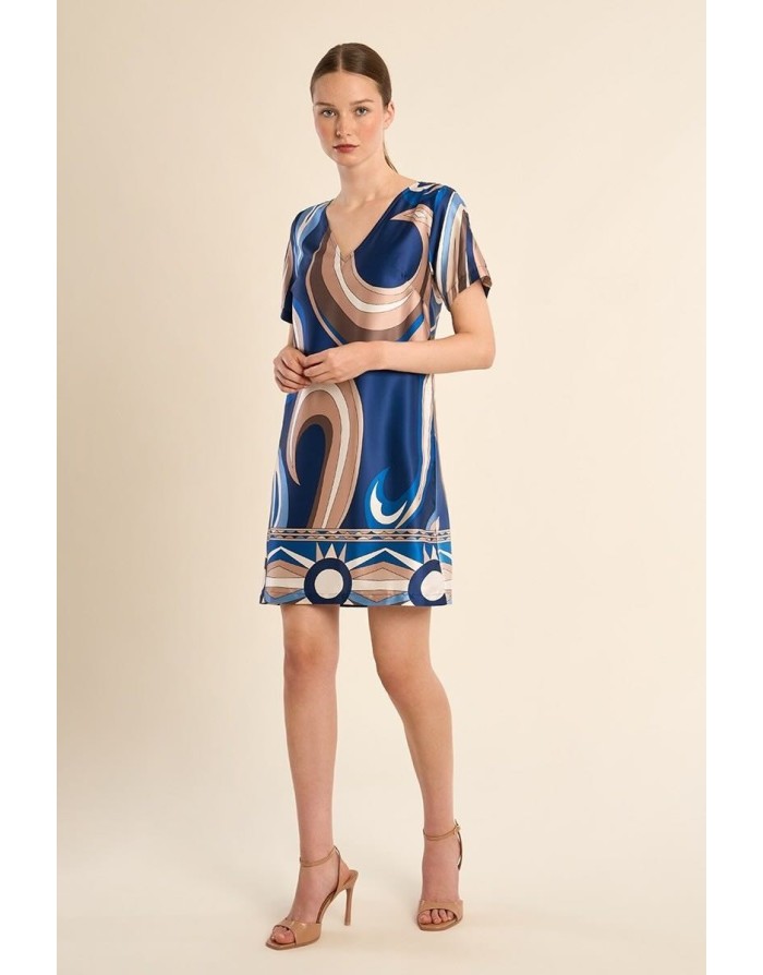 Robe imprimée graphique Molly Bracken, coloris à dominante bleu marine -  Référence PG958EP