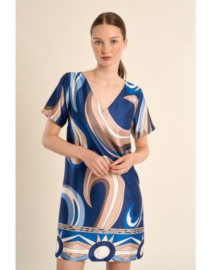 Robe imprimée graphique Molly Bracken, coloris à dominante bleu marine -  Référence PG958EP