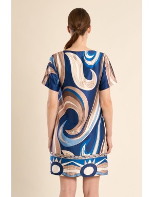 Robe imprimée graphique Molly Bracken, coloris à dominante bleu marine -  Référence G958EP