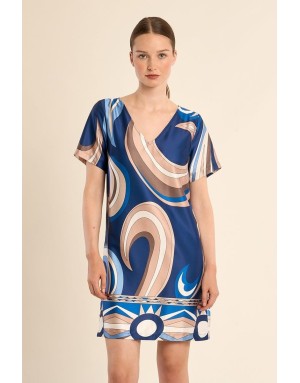 Robe imprimée graphique Molly Bracken, coloris à dominante bleu marine -  Référence G958EP