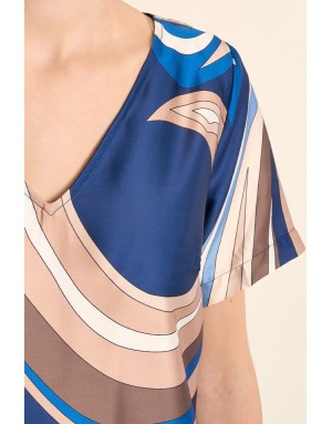 Robe imprimée graphique Molly Bracken, coloris à dominante bleu marine -  Référence PG958EP