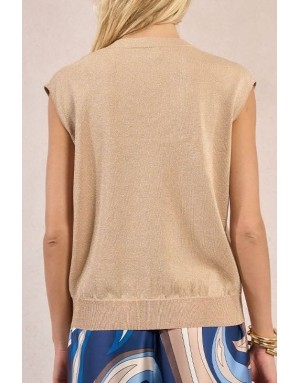 Pull sans manches, maille lurex et dorée Molly Bracken, coloris beige - Référence : E1788EP