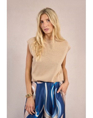 Pull sans manches, maille lurex et dorée Molly Bracken, coloris beige - Référence : E1788EP