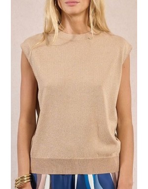 Pull sans manches, maille lurex et dorée Molly Bracken, coloris beige - Référence : E1788EP