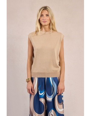 Pull sans manches, maille lurex et dorée Molly Bracken, coloris beige - Référence : E1788EP