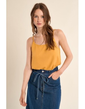 Top caraco fines bretelles Molly Bracken, coloris mangue, détail dentelle festonnée - Référence : G969EE