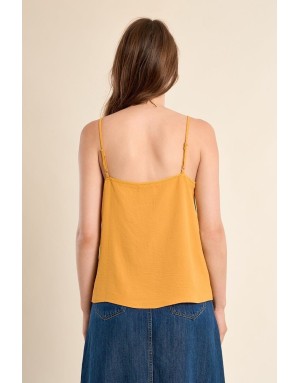 Top caraco fines bretelles Molly Bracken, coloris mangue, détail dentelle festonnée - Référence : G969EE