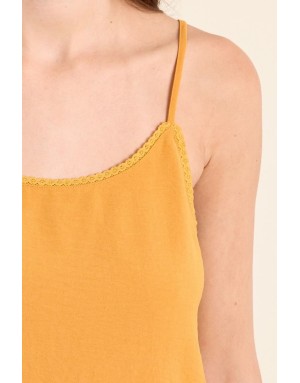 Top caraco fines bretelles Molly Bracken, coloris mangue, détail dentelle festonnée - Référence : G969EE