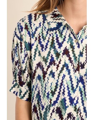 Robe chemise courte imprimée graphique Molly Bracken, manches courtes retroussées -  Référence T2189EP