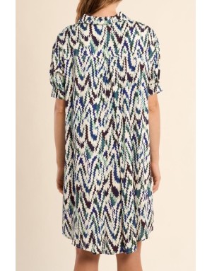 Robe chemise courte imprimée graphique Molly Bracken, manches courtes retroussées -  Référence T2189EP