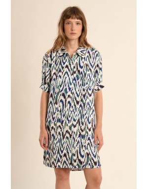 Robe chemise courte imprimée graphique Molly Bracken, manches courtes retroussées -  Référence T2189EP