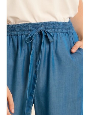 Pantalon coupe carotte jogpant Molly Bracken, 100% lyocell, taille haute élastiquée, coloris jean mid blue -  Référence ZP126EE