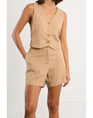 Short taille haute, taille élastiquée à l'arrière Molly Bracken, matière 30% lin -  Référence PL275EP