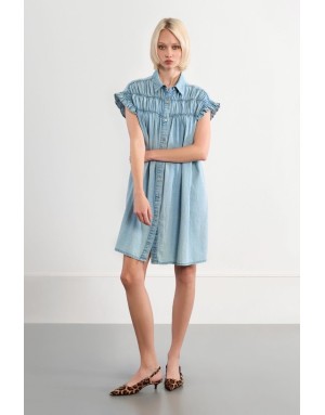 Robe large smockée effet denim Lili Sidonio pour Molly Bracken, 100% coton -  Référence ZPL115EE