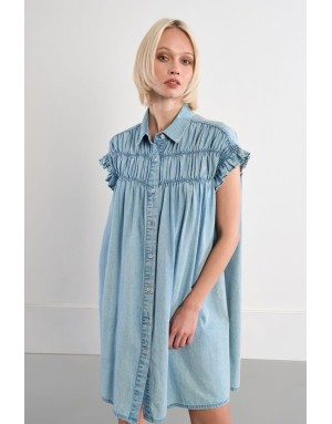 Robe large smockée effet denim Lili Sidonio pour Molly Bracken, 100% coton -  Référence ZPL115EE
