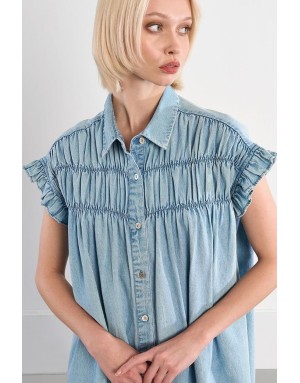 Robe large smockée effet denim Lili Sidonio pour Molly Bracken, 100% coton -  Référence ZPL115EE