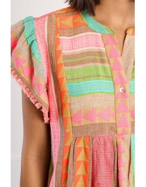 Robe large 70% coton Lili Sidonio pour Molly Bracken, coloris vif, motif ethnique -  Référence ZML108EE