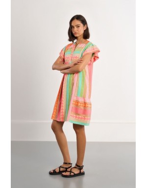 Robe large 70% coton Lili Sidonio pour Molly Bracken, coloris vif, motif ethnique -  Référence ZML108EE