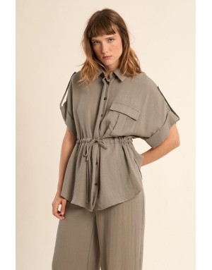 Chemise type saharienne, 92% viscose, nouable à la taille, coloris kaki -  Référence LA1957EP