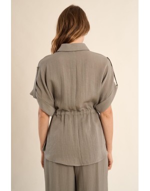 Chemise type saharienne, 92% viscose, nouable à la taille, coloris kaki -  Référence LA1957EP