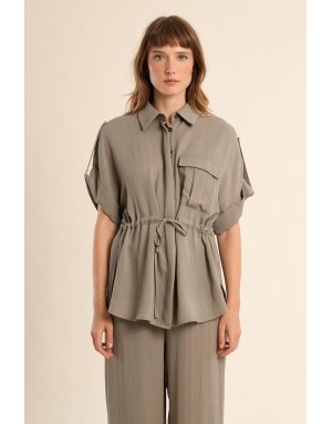 Chemise type saharienne, 92% viscose, nouable à la taille, coloris kaki -  Référence LA1957EP