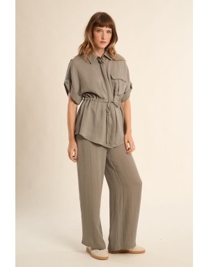 Chemise type saharienne, 92% viscose, nouable à la taille, coloris kaki -  Référence LA1957EP