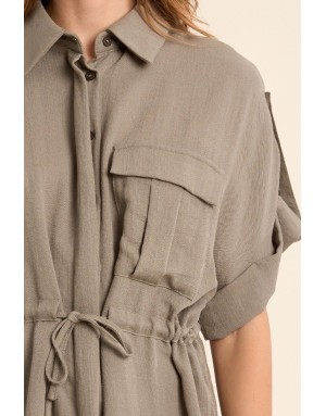 Chemise type saharienne, 92% viscose, nouable à la taille, coloris kaki -  Référence LA1957EP