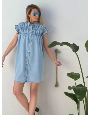 Robe large smockée effet denim Lili Sidonio pour Molly Bracken, 100% coton -  Référence ZPL115EE