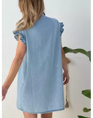 Robe large smockée effet denim Lili Sidonio pour Molly Bracken, 100% coton -  Référence ZPL115EE