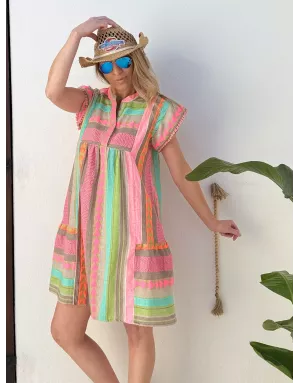 Robe large 70% coton Lili Sidonio pour Molly Bracken, coloris vif, motif ethnique -  Référence ZML108EE