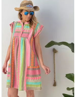 Robe large 70% coton Lili Sidonio pour Molly Bracken, coloris vif, motif ethnique -  Référence ZML108EE