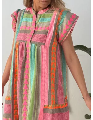 Robe large 70% coton Lili Sidonio pour Molly Bracken, coloris vif, motif ethnique -  Référence ZML108EE