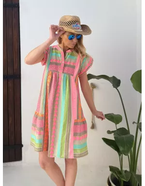 Robe large 70% coton Lili Sidonio pour Molly Bracken, coloris vif, motif ethnique -  Référence ZML108EE