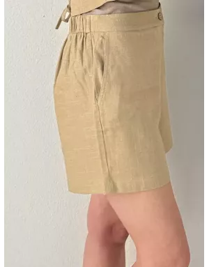 Short taille haute, taille élastiquée à l'arrière Molly Bracken, matière 30% lin - Référence PL275EP