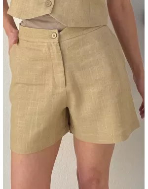 Short taille haute, taille élastiquée à l'arrière Molly Bracken, matière 30% lin - Référence PL275EP