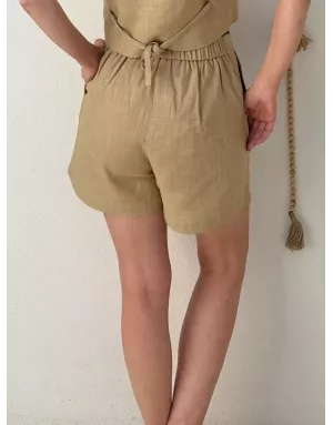 Short taille haute, taille élastiquée à l'arrière Molly Bracken, matière 30% lin - Référence PL275EP