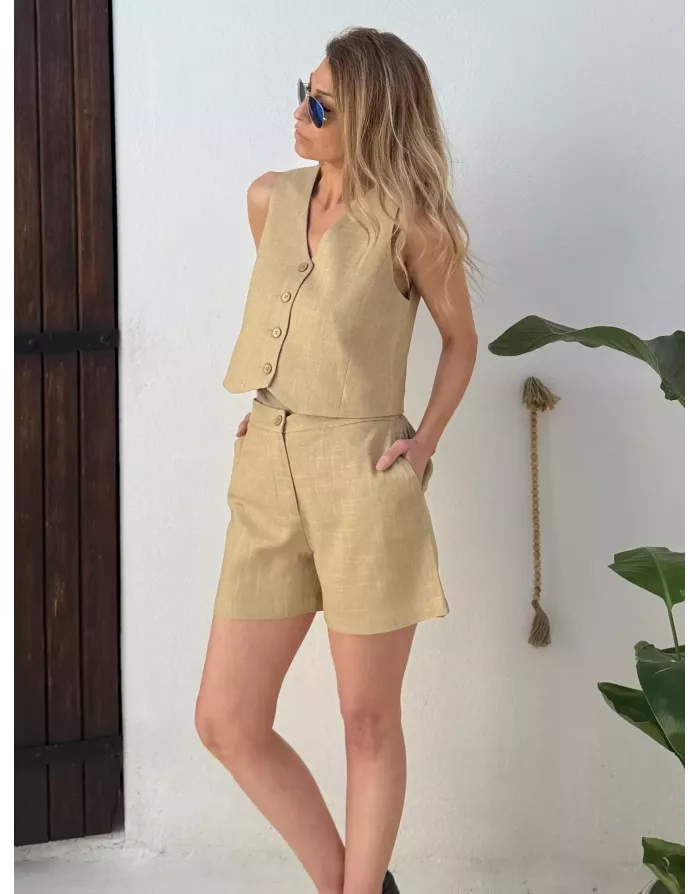 Gilet de costume en lin Lili Sidonio pour Molly Bracken, coloris beige, référence PL276EP