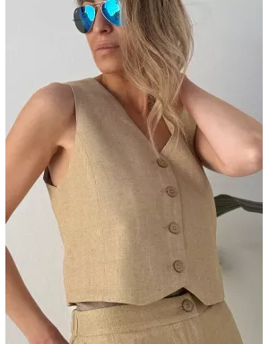 Gilet de costume en lin Lili Sidonio pour Molly Bracken, coloris beige, référence PL276EP