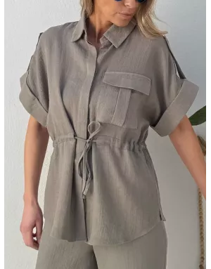 Chemise type saharienne, 92% viscose, nouable à la taille, coloris kaki -  Référence LA1957EP