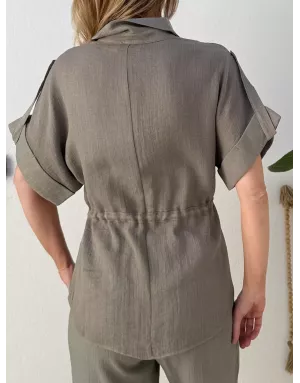 Chemise type saharienne, 92% viscose, nouable à la taille, coloris kaki -  Référence LA1957EP