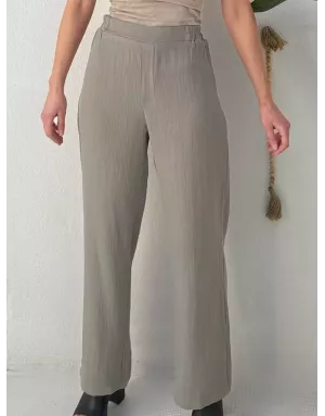 Pantalon fluide taille haute CASSIE light kaki de Molly Bracken, tissu aspect lin -  Référence LA1955EP