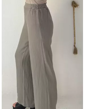 Pantalon fluide taille haute CASSIE light kaki de Molly Bracken, tissu aspect lin -  Référence LA1955EP