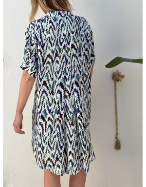 Robe chemise courte imprimée graphique Molly Bracken, manches courtes retroussées -  Référence T2189EP