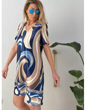 Robe imprimée graphique Molly Bracken, coloris à dominante bleu marine -  Référence G958EP