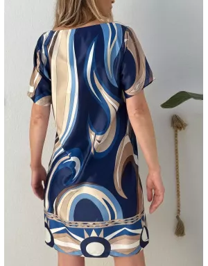 Robe imprimée graphique Molly Bracken, coloris à dominante bleu marine -  Référence G958EP