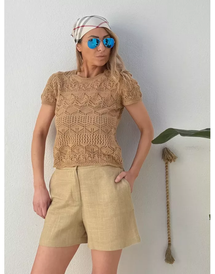 Pull ajouré en crochet Molly Bracken, coloris beige - Référence : E1732EP